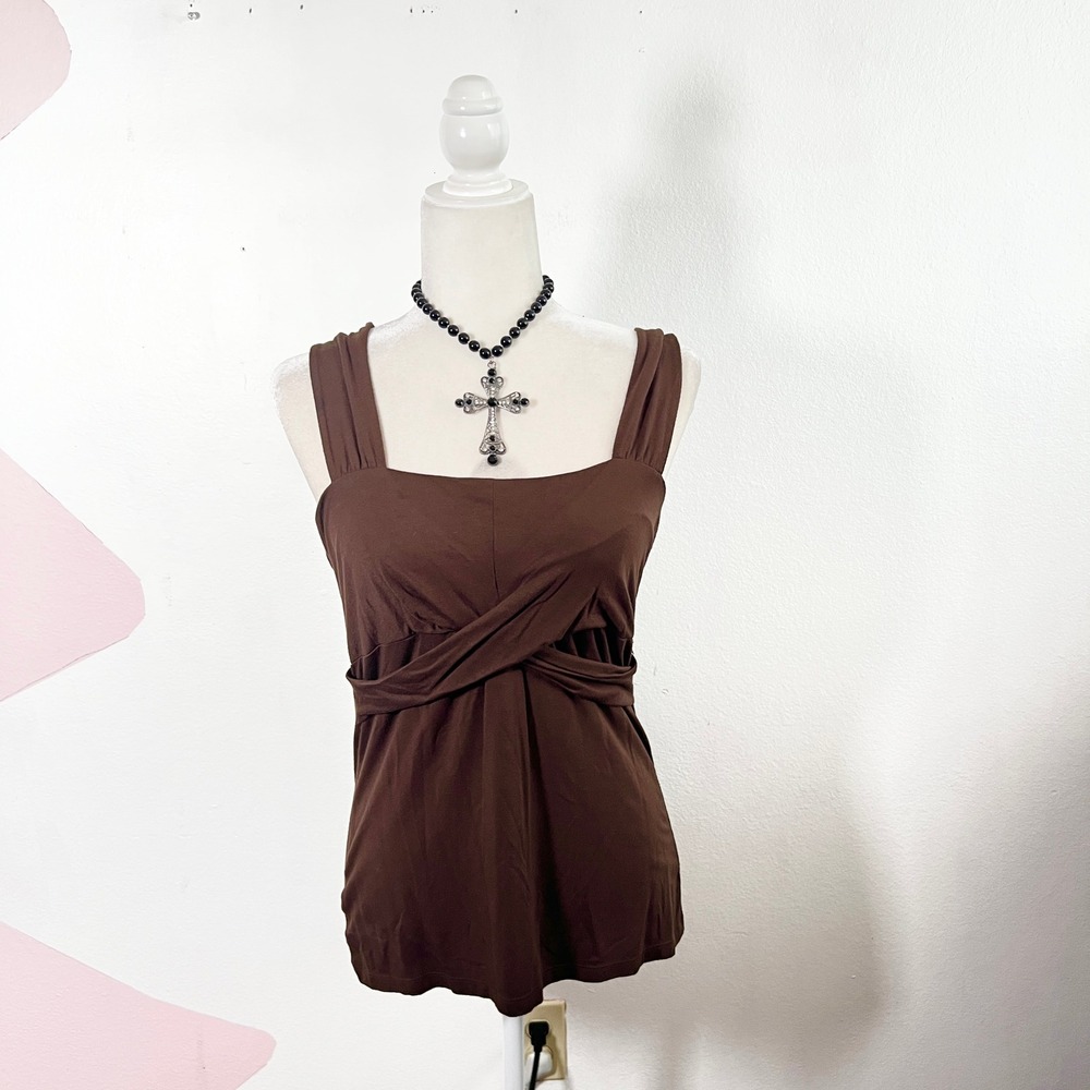 Vtg Y2k 2000s Babydoll Top Womens Medium Brown Boho‎ Western